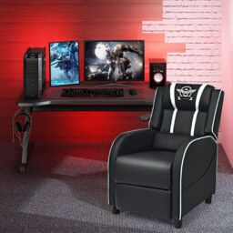 Costway Gaming Recliner Chair PU Leather Single Recliner Sofa Adjustable w/ Footrest in White - thumbnail 4