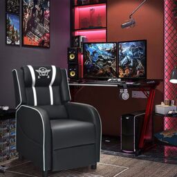 Costway Gaming Recliner Chair PU Leather Single Recliner Sofa Adjustable w/ Footrest in White - thumbnail 5