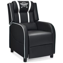 Costway Gaming Recliner Chair PU Leather Single Recliner Sofa Adjustable w/ Footrest in White