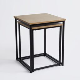 OHS Manhattan Set of 2 Square Nest of Tables Modern End Side Coffee Table in Light Oak - thumbnail 5