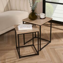 OHS Manhattan Set of 2 Square Nest of Tables Modern End Side Coffee Table in Light Oak - thumbnail 2