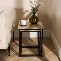 OHS Manhattan Set of 2 Square Nest of Tables Modern End Side Coffee Table in Light Oak - thumbnail 3