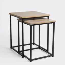 OHS Manhattan Set of 2 Square Nest of Tables Modern End Side Coffee Table in Light Oak - thumbnail 6