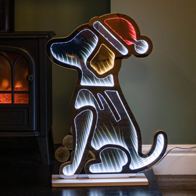 Samuel Alexander 60cm Light up Sitting Dog in Santa Hat Infinity Christmas Decoration with LEDs in Red - image 1
