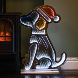 Samuel Alexander 60cm Light up Sitting Dog in Santa Hat Infinity Christmas Decoration with LEDs in Red