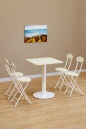 Living and Home 5-piece Set of Square Table & 4 Chairs Bistro Coffee Table Dining Furniture Set in White - thumbnail 1