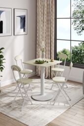 Living and Home 5-piece Set of Square Table & 4 Chairs Bistro Coffee Table Dining Furniture Set in White - thumbnail 4