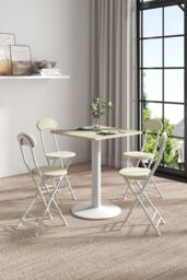 Living and Home 5-piece Set of Square Table & 4 Chairs Bistro Coffee Table Dining Furniture Set in White - thumbnail 3
