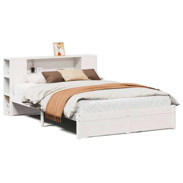 Berkfield Home Bookcase Bed without Mattress White 140x200cm Solid Wood Pine - Size: 140x200 cm - image 1