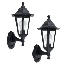 ValueLights Mayfair Pair Of Traditional Style Black Outdoor Security PIR Motion Sensor IP44 Wall Light Lanterns