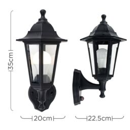ValueLights Mayfair Pair Of Traditional Style Black Outdoor Security PIR Motion Sensor IP44 Wall Light Lanterns - thumbnail 6