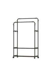 Living and Home 2 Rod Metal Clothes Rack Garment Rack Holder with 2-tier Shelves Indoor Bedroom in Black - thumbnail 4