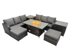 Fimous Garden Rattan 3 Seater Sofa with 2 Big Stools 2 Side Tables in Dark Grey - thumbnail 2
