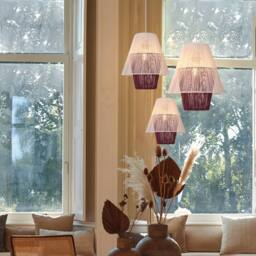 Living and Home Modern White Pendant Light with Purple Paper Rope Design - thumbnail 1