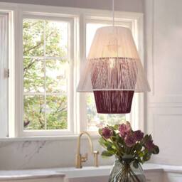 Living and Home Modern White Pendant Light with Purple Paper Rope Design - thumbnail 2