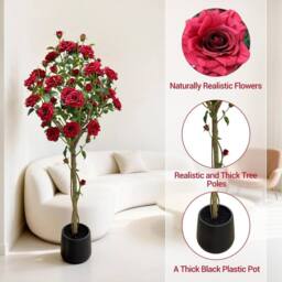 VOGREX 5ft Artificial Rose Tree, Realistic Silk Flower - thumbnail 6