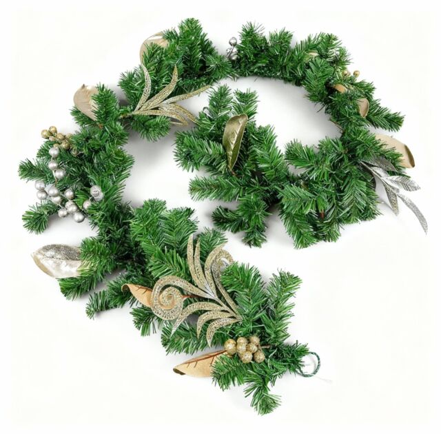 Shatchi 2m Garland with Champagne & Silver Decoration in Green - image 1