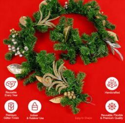 Shatchi 2m Garland with Champagne & Silver Decoration in Green - thumbnail 8