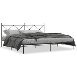 Berkfield Home Metal Bed Frame without Mattress with Headboard Black 200x200cm - Size: 200x200 cm - thumbnail 2