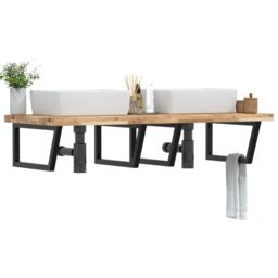 Berkfield Home Basin Shelf Wall Mounted Steel & Solid Wood Acacia in Brown