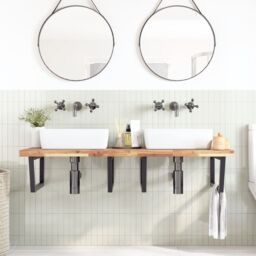 Berkfield Home Basin Shelf Wall Mounted Steel & Solid Wood Acacia in Brown - thumbnail 3