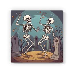 "Warren Reed - Designer Dancing Skeletons In A Graveyard Canvas in Black - Size: W16"" x H16""" - thumbnail 2