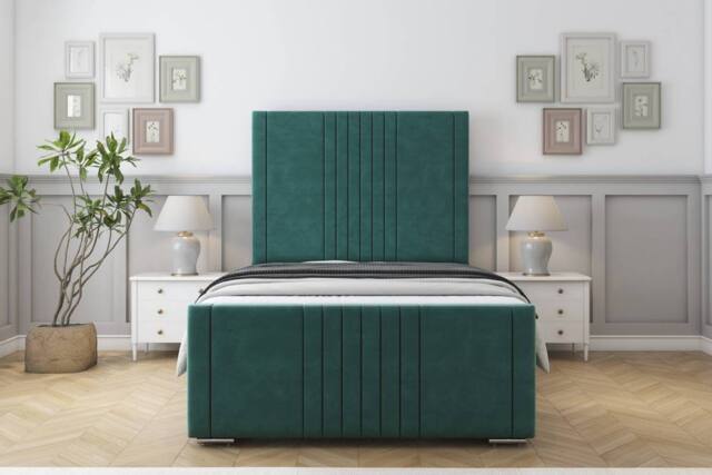 "Sloomy Harrington Plush Frame-Mattress - 50"" Upholstered Headboard in Emerald - Size: Small Single" - image 1