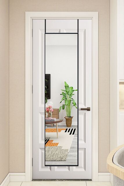 Living and Home 37cm W x 147cm H Metal Frame Over the Door Full Length Mirror in Black - Size: 37 cm W x 147 cm H - image 1