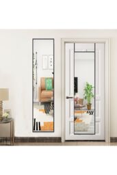 Living and Home 37cm W x 147cm H Metal Frame Over the Door Full Length Mirror in Black - Size: 37 cm W x 147 cm H - thumbnail 2