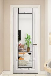 Living and Home 37cm W x 147cm H Metal Frame Over the Door Full Length Mirror in Black - Size: 37 cm W x 147 cm H - thumbnail 1