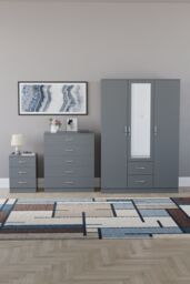 Home Discount Vida Designs 3Pc Bedroom Set 3Bedside, 5 Drawer Chest, Mirror Wardrobe in Grey - thumbnail 4