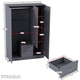 Home Discount Vida Designs 3Pc Bedroom Set 3Bedside, 5 Drawer Chest, Mirror Wardrobe in Grey - thumbnail 7
