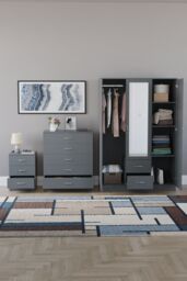 Home Discount Vida Designs 3Pc Bedroom Set 3Bedside, 5 Drawer Chest, Mirror Wardrobe in Grey - thumbnail 3