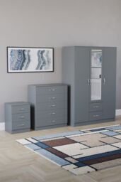Home Discount Vida Designs 3Pc Bedroom Set 3Bedside, 5 Drawer Chest, Mirror Wardrobe in Grey