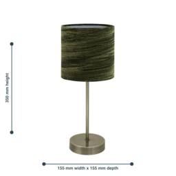 First Choice Lighting Set of 2 Antique Brass Stick Table Lamps with Green Velvet Shades in Bronze - thumbnail 5