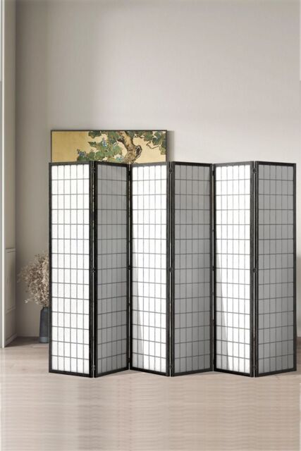 Living and Home 6-Panel Black Solid Wood Folding Room Divider Screen - image 1