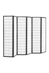 Living and Home 6-Panel Black Solid Wood Folding Room Divider Screen - thumbnail 5