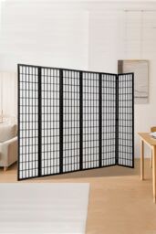 Living and Home 6-Panel Black Solid Wood Folding Room Divider Screen - thumbnail 2