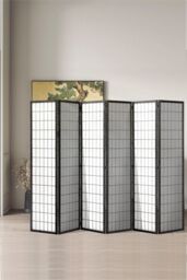 Living and Home 6-Panel Black Solid Wood Folding Room Divider Screen