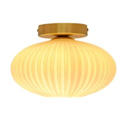 First Choice Lighting Set of 2 Baton - White Ribbed Oval Glass Satin Brass Ceiling Lights - thumbnail 3