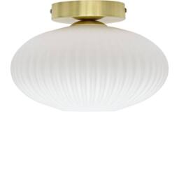 First Choice Lighting Set of 2 Baton - White Ribbed Oval Glass Satin Brass Ceiling Lights - thumbnail 2