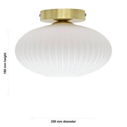 First Choice Lighting Set of 2 Baton - White Ribbed Oval Glass Satin Brass Ceiling Lights - thumbnail 6
