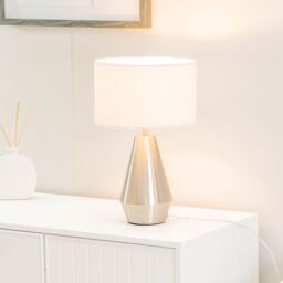 ValueLights Jax Chrome Metal Dimmable Touch Table Lamp with Cream Boucle Shade & LED Bulb