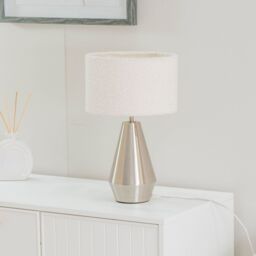 ValueLights Jax Chrome Metal Dimmable Touch Table Lamp with Cream Boucle Shade & LED Bulb - thumbnail 4