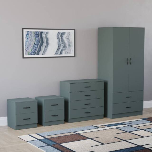 HD Designs Riano 4Pc Bedroom Set 2 Drawer Bedside, 4 Drawer Chest in Green - image 1