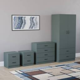 HD Designs Riano 4Pc Bedroom Set 2 Drawer Bedside, 4 Drawer Chest in Green - thumbnail 1