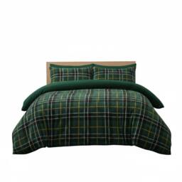 Snug City Ultra Soft Teddy Duvet Cover Tartan Check Reversible Fleece Bedding in Green - Size: Single - thumbnail 2