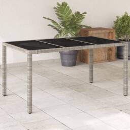 Berkfield Home Garden Table with Glass Top Light Grey 150x90x75 cm Poly Rattan - Size: 150 x 90 x 75 cm - thumbnail 2