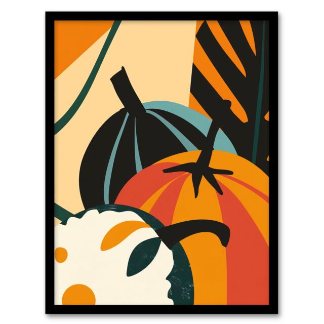 Artery8 Butternut Squash Pumpkin Abstract Painting Bold Framed Art Print in Orange - Size: A4 - image 1