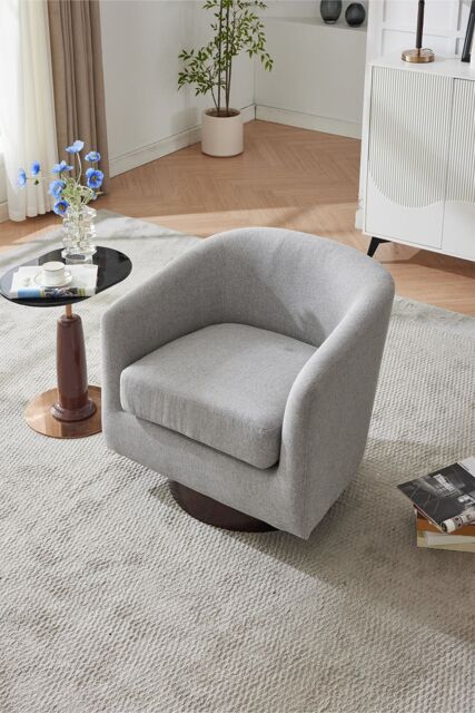 Living and Home Linen Swivel Accent Chair Armchair in Light Grey - image 1
